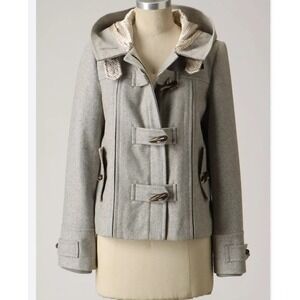 Anthropologie Jacket Pea Coat Wool First Frost Hooded Toggles Gray size 12/L EUC